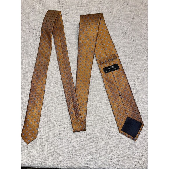 Boss Hugo Boss Men’s Dress Tie Size 59” 3” Gold Dotted Business Formal Italy - Picture 8 of 12